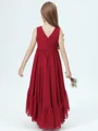 A-line kjole V-hals Asymmetrisk Chiffong Junior Brudepikekjoleres Med Belte/Sash