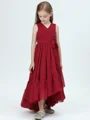 A-line kjole V-hals Asymmetrisk Chiffong Junior Brudepikekjoleres Med Belte/Sash