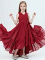 A-line kjole V-hals Asymmetrisk Chiffong Junior Brudepikekjoleres Med Belte/Sash