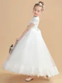 A-line kjole Scoop Ankel-Lengde Tyll Junior Brudepikekjoleres Med Belte/Sash