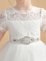 A-line kjole Scoop Ankel-Lengde Tyll Junior Brudepikekjoleres Med Belte/Sash