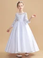 A-line kjole Scoop Ankel-Lengde Satin Junior Brudepikekjoleres Med Belte/Sash