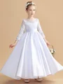 A-line kjole Scoop Ankel-Lengde Satin Junior Brudepikekjoleres Med Belte/Sash
