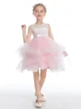 A-line kjole Scoop Kort/Mini Tyll Junior Brudepikekjoleres Med Bue