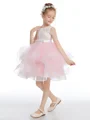 A-line kjole Scoop Kort/Mini Tyll Junior Brudepikekjoleres Med Bue