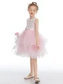 A-line kjole Scoop Kort/Mini Tyll Junior Brudepikekjoleres Med Bue