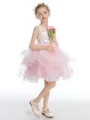 A-line kjole Scoop Kort/Mini Tyll Junior Brudepikekjoleres Med Bue
