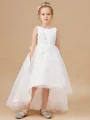 A-line kjole Scoop Asymmetrisk Tyll Junior Brudepikekjoleres Med Bue