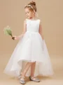 A-line kjole Scoop Asymmetrisk Tyll Junior Brudepikekjoleres Med Bue