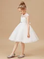 A-line kjole Scoop Knelengde Tyll Junior Brudepikekjoleres Med Belte/Sash