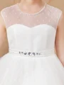 A-line kjole Scoop Knelengde Tyll Junior Brudepikekjoleres Med Belte/Sash