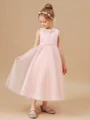 A-line kjole Scoop Te-Lengde Tyll Junior Brudepikekjoleres Med Belte/Sash