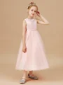 A-line kjole Scoop Te-Lengde Tyll Junior Brudepikekjoleres Med Belte/Sash