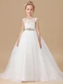 Ballkjole/Prinsesse Scoop Sweep/Børste train Tyll Junior Brudepikekjoleres Med Belte/Sash