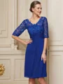 Sheath V-hals Knelengde Chiffong Brudens Mor Kjolees Med Blonder