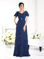 Sheath V-hals Gulvlengde Chiffong Brudens Mor Kjolees