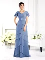 Sheath V-hals Gulvlengde Chiffong Brudens Mor Kjolees