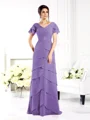 Sheath V-hals Gulvlengde Chiffong Brudens Mor Kjolees