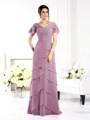 Sheath V-hals Gulvlengde Chiffong Brudens Mor Kjolees