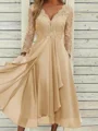 A-line kjole V-hals Trekvart ermer Applikasjoner Blonder Te-Lengde Chiffong Korsett Brudens Mor Kjole