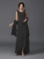 A-line kjole Scoop Asymmetrisk Chiffong Brudens Mor Kjolees Med Blonder