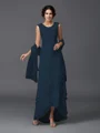 A-line kjole Scoop Asymmetrisk Chiffong Brudens Mor Kjolees Med Blonder