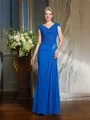 Sheath V-hals Gulvlengde Chiffong Brudens Mor Kjolees Med Blonder
