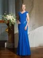 Sheath V-hals Gulvlengde Chiffong Brudens Mor Kjolees Med Blonder