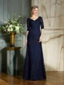 Sheath V-hals Gulvlengde Satin Brudens Mor Kjolees Med Applikasjoner Blonder