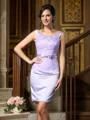 Sheath Scoop Kort/Mini Satin Brudens Mor Kjolees Med Bue