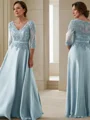 A-line kjole V-hals Gulvlengde Satin Brudens Mor Kjolees Med Applikasjoner Blonder