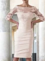 Sheath Scoop Knelengde Satin Brudens Mor Kjolees Med Applikasjoner Blonder