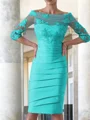 Sheath Scoop Knelengde Satin Brudens Mor Kjolees Med Applikasjoner Blonder