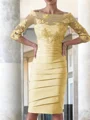 Sheath Scoop Knelengde Satin Brudens Mor Kjolees Med Applikasjoner Blonder