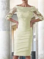 Sheath Scoop Knelengde Satin Brudens Mor Kjolees Med Applikasjoner Blonder