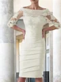 Sheath Scoop Knelengde Satin Brudens Mor Kjolees Med Applikasjoner Blonder