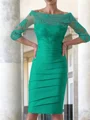 Sheath Scoop Knelengde Satin Brudens Mor Kjolees Med Applikasjoner Blonder