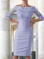 Sheath Scoop Knelengde Satin Brudens Mor Kjolees Med Applikasjoner Blonder