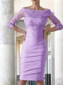 Sheath Scoop Knelengde Satin Brudens Mor Kjolees Med Applikasjoner Blonder