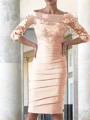 Sheath Scoop Knelengde Satin Brudens Mor Kjolees Med Applikasjoner Blonder
