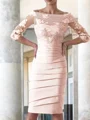 Sheath Scoop Knelengde Satin Brudens Mor Kjolees Med Applikasjoner Blonder