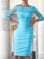 Sheath Scoop Knelengde Satin Brudens Mor Kjolees Med Applikasjoner Blonder