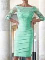 Sheath Scoop Knelengde Satin Brudens Mor Kjolees Med Applikasjoner Blonder