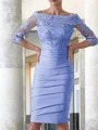 Sheath Scoop Knelengde Satin Brudens Mor Kjolees Med Applikasjoner Blonder