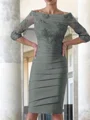 Sheath Scoop Knelengde Satin Brudens Mor Kjolees Med Applikasjoner Blonder