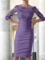 Sheath Scoop Knelengde Satin Brudens Mor Kjolees Med Applikasjoner Blonder