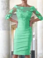 Sheath Scoop Knelengde Satin Brudens Mor Kjolees Med Applikasjoner Blonder