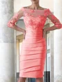 Sheath Scoop Knelengde Satin Brudens Mor Kjolees Med Applikasjoner Blonder