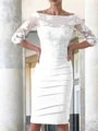 Sheath Scoop Knelengde Satin Brudens Mor Kjolees Med Applikasjoner Blonder