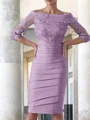 Sheath Scoop Knelengde Satin Brudens Mor Kjolees Med Applikasjoner Blonder
